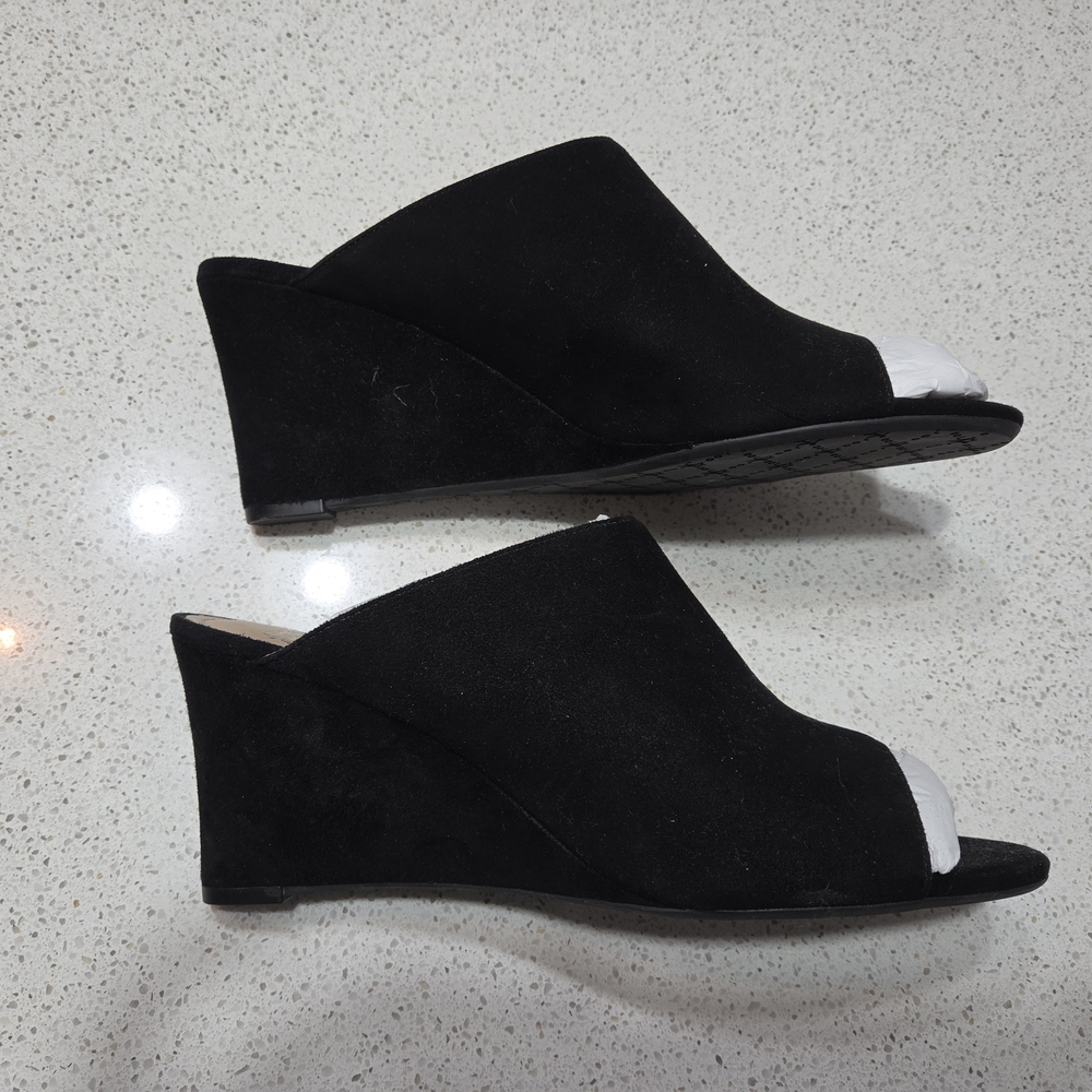 Johnston & Murphy Black Suede Open-Toe Wedge Mules